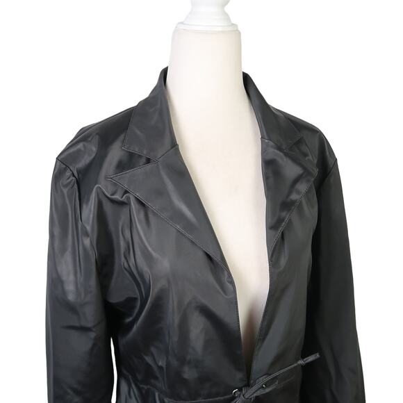 Vintage 90s Rave black faux leather tie front blazer jacket M - Picture 2 of 7